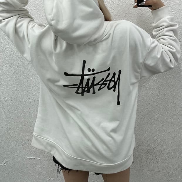 스투시 프린팅 화이트 후드 XL