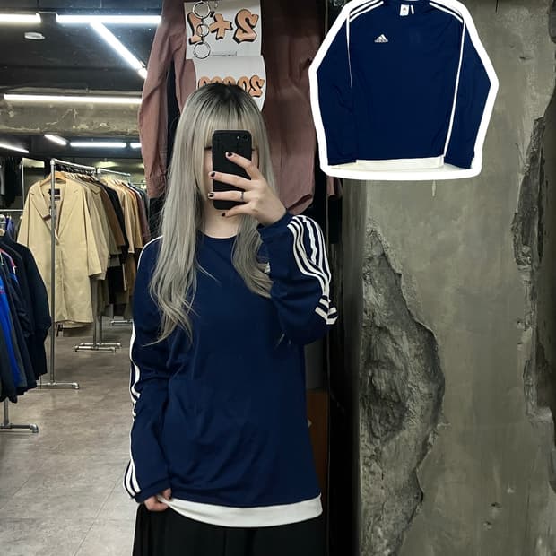 아디다스 삼선 롱슬리브 네이비 105 #csz3089