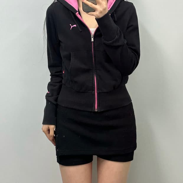 푸마 자수로고 블랙 후드집업