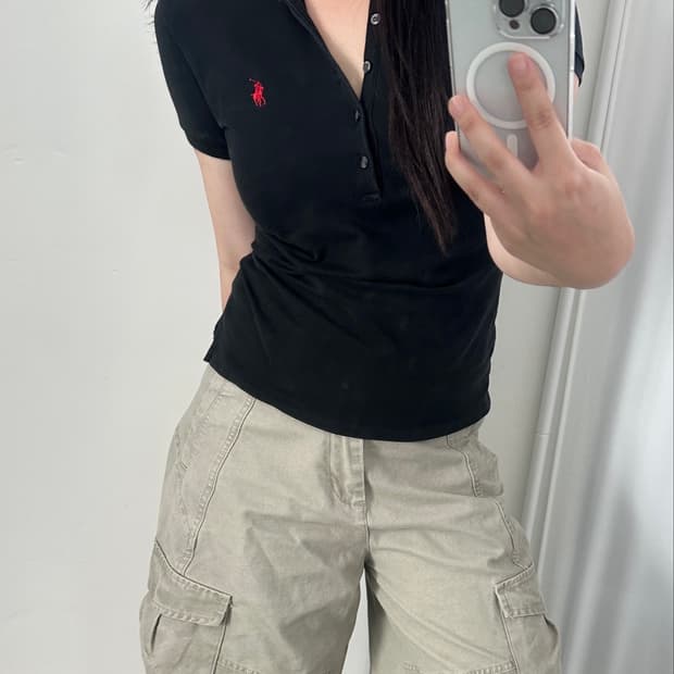 폴로 랄프로렌 블랙 슬림핏 5버튼 카라 티셔츠