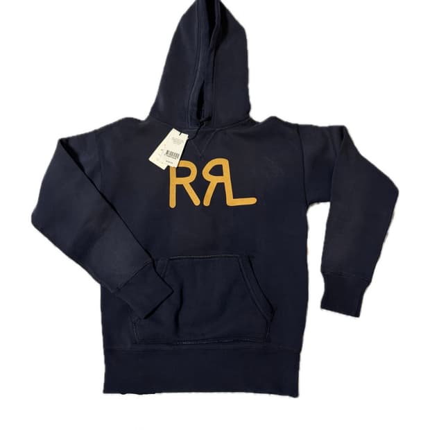 RRL 더블알엘 로고 플리스 후드 (새상품/네이비/S)
