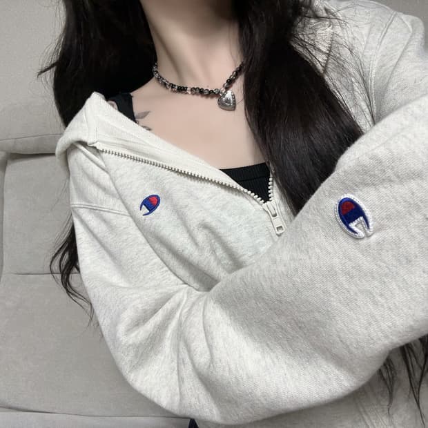 챔피온 화이트 멜란지 후드집업 