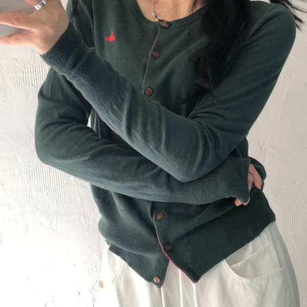 비비안 웨스트우드 레드라벨 ORB로고 코튼 유넥 가디건