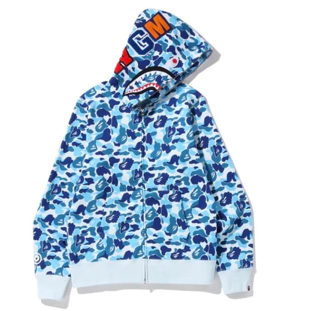 Bape ABC 블루 샤크 카모 풀 집업 후드 L사이즈
