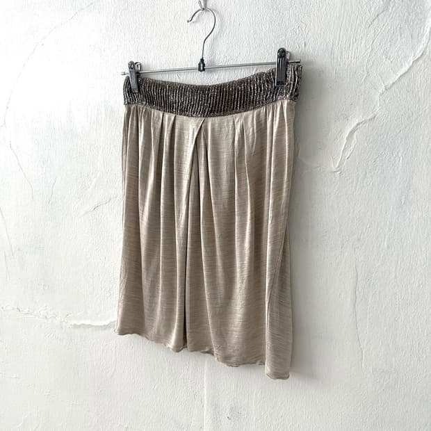 Champagne Beige Silk Midi Skirt