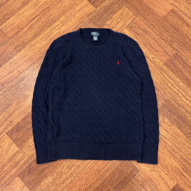 90 폴로 랄프로렌 케이블 네이비 라운드 니트 