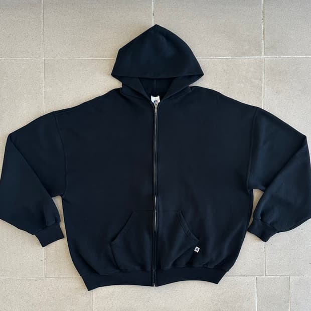 00s 빈티지 러셀 후드집업 블랙 XXL