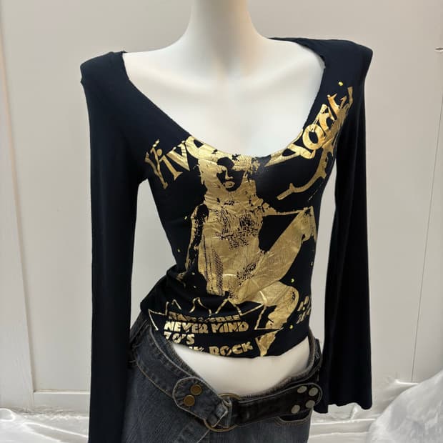 Y2K 금장 프린팅 롱슬리브