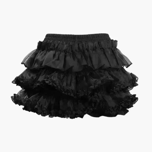 러프넥 레이스 튜튜 팬츠 스커트 블랙