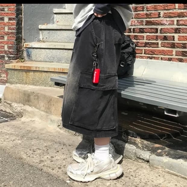 니치스 레이지 버뮤다 카고팬츠 흑청