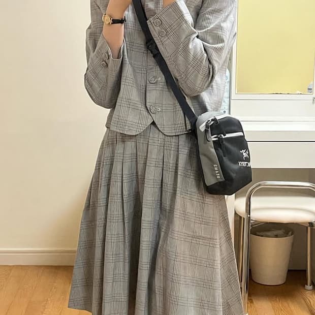 글렌체크 그레이 자켓 스커트 투피스 세트