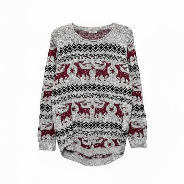 USA VINTAGE 니트 라운드넥 노르딕 루돌프 패턴 디테일 그레이