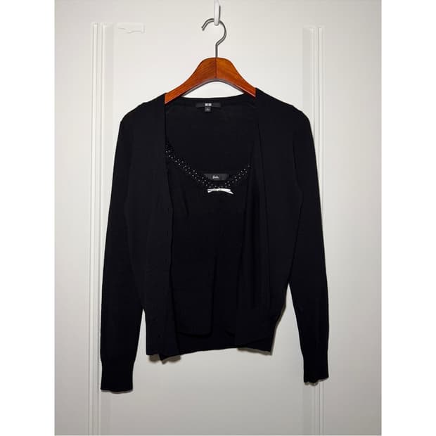 일본빈티지 블랙 도트 레이스 세트