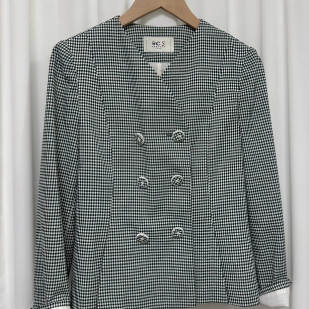 EnC 그린 체크 더블 자켓