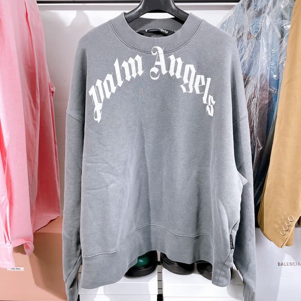 (정품/새상품) 팜 엔젤스 남성 챠콜 커브 로고 루즈핏 맨투맨
