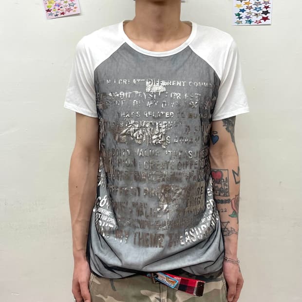  Silver Lettering Glossy Layered T-Shirt