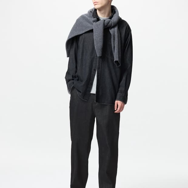 유니클로 와이드 테이퍼드 진 블랙 XL