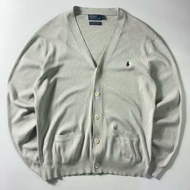 Polo  폴로 랄프로렌 자수 피마코튼 라이트그레이 브이넥 니트 가디건 