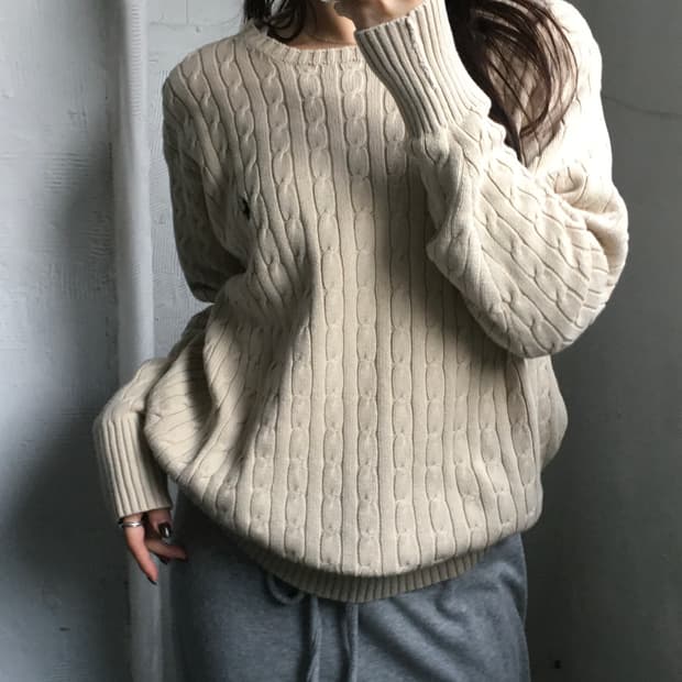 Polo 폴로 랄프로렌 연베이지컬러 코튼 케이블 니트