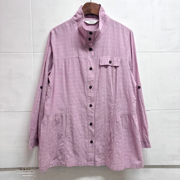 라벤더 긱시크 코튼 셔링 체크 셔츠 자켓 JPN