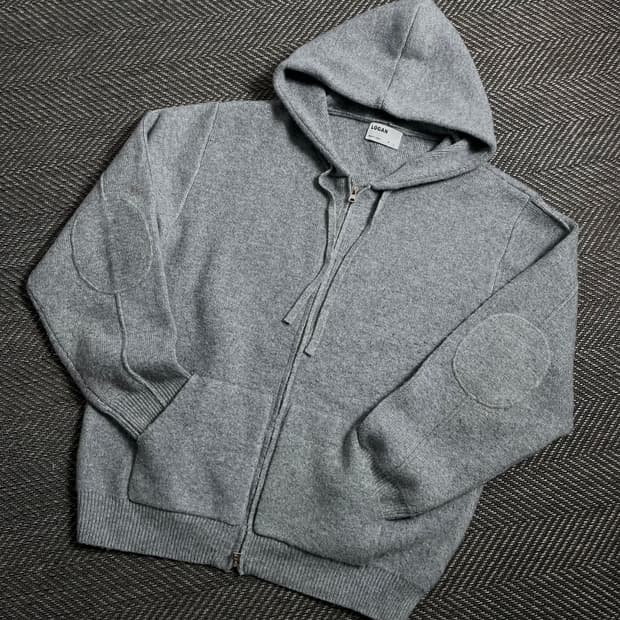 LOGAN 엘보 패치 니트 후드 집업 그레이 y 4563