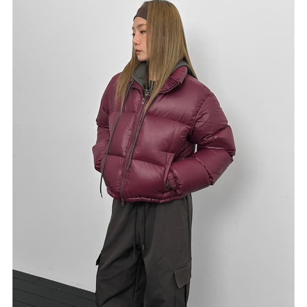 블랙업 숏패딩 와인