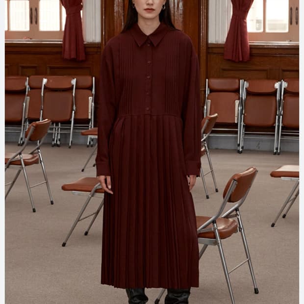 로우클래식 플리츠 원피스 드레스 버건디 m 셔츠원피스