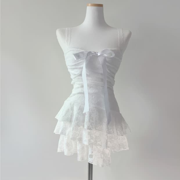스젠 Temer lace ribbon dress (white)