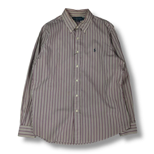 폴로 랄프로렌 레드 옐로우 스트라이프 긴팔 셔츠 커스텀핏 XL