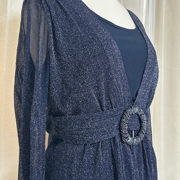 빈티지 시스루 글리터 쉬폰 오네갸루 탑