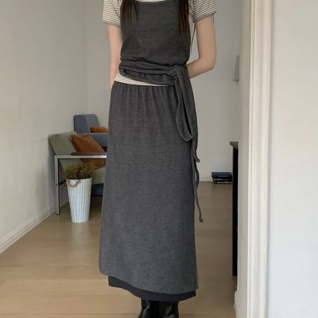 [새제품]츠크 레이어드 랩 뷔스티에 & 롱 스커트 세트(원가 5만원대)