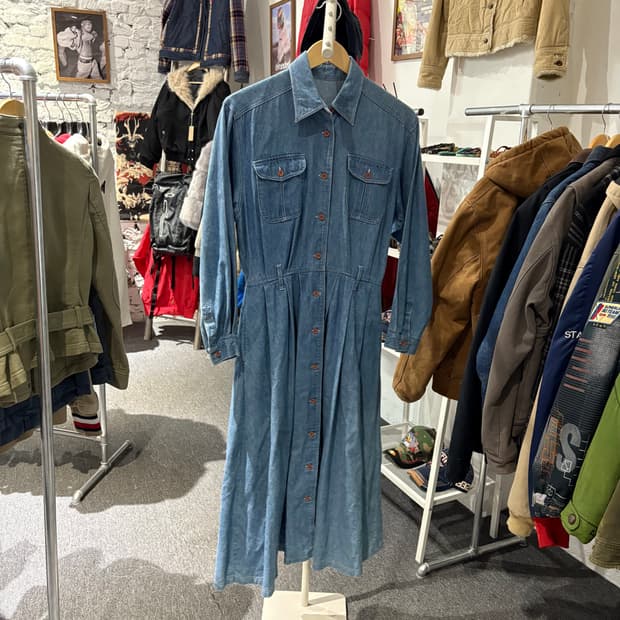 japan빈티지 청 롱셔츠 드레스 