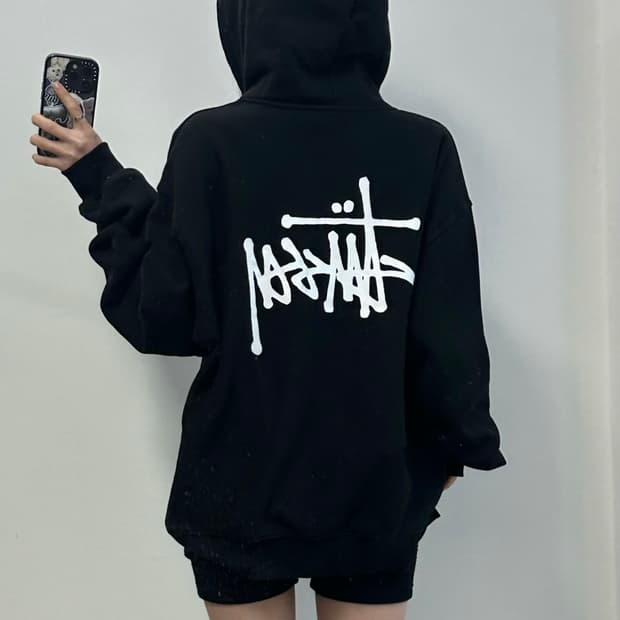 스투시 베이직 블랙 후드집업