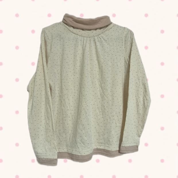 빈티지 모리걸 하구미깔 도트 딸기우유 배색 목폴라 긴팔티