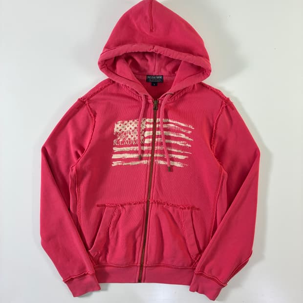 Polo jeans 폴로 진스 라인 핑크 성조기 스티치 후드집업
