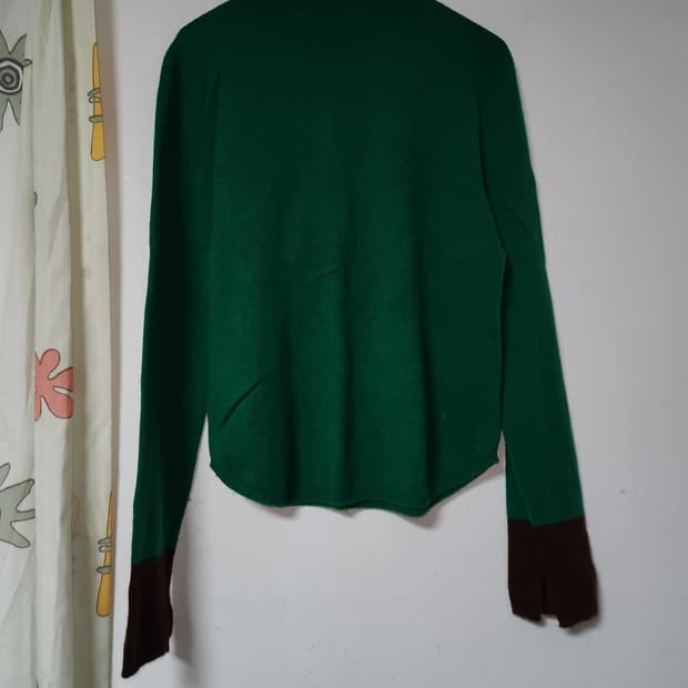 귀여운 배색 니트 그린/브라운 F