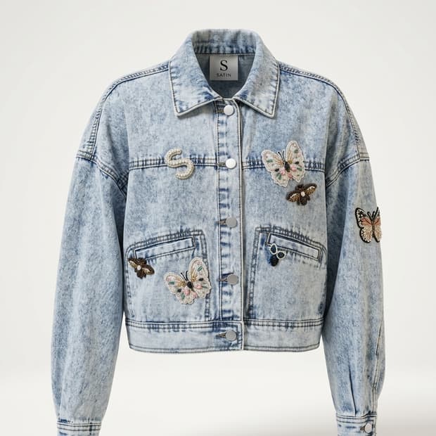 🔻가격인하 | 사틴 와펜 데님자켓 55~FREE | 여유핏 봄아우터