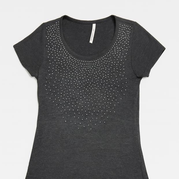 Crystal Embellished Charcoal Gray T-Shir