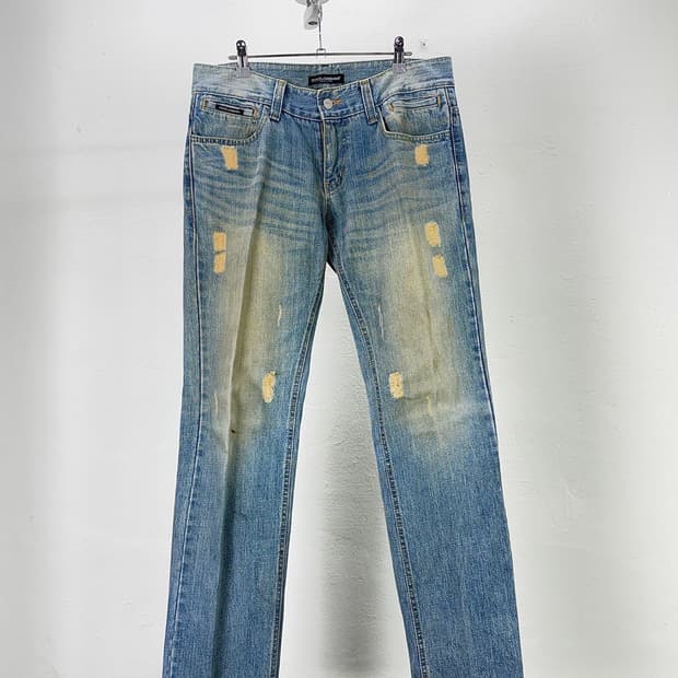 돌체앤가바나 백 플레이트 디스트로이드 그리니 데님 팬츠