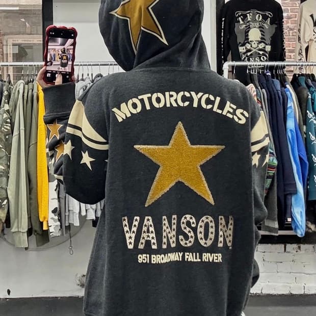 밴슨 레더 스타 패치 그레이 후드집업