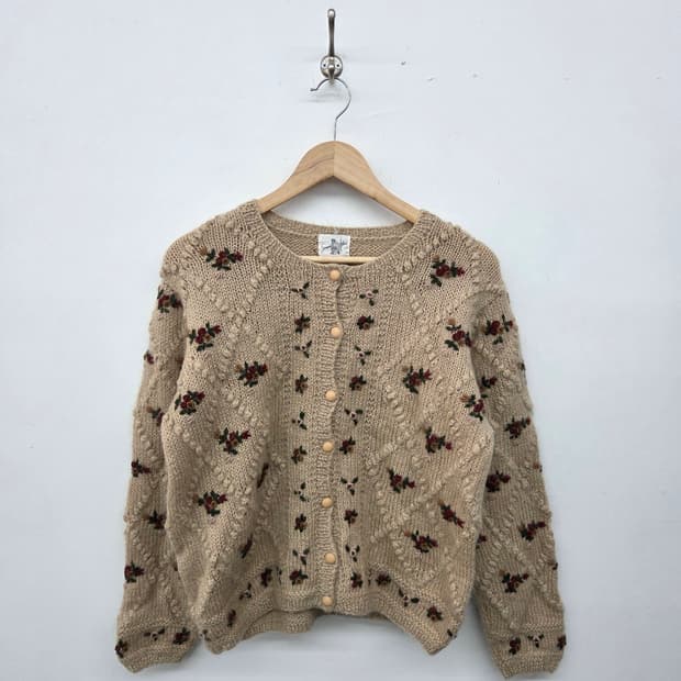 핸드메이드 빈티지 플라워 니트 가디건 여m