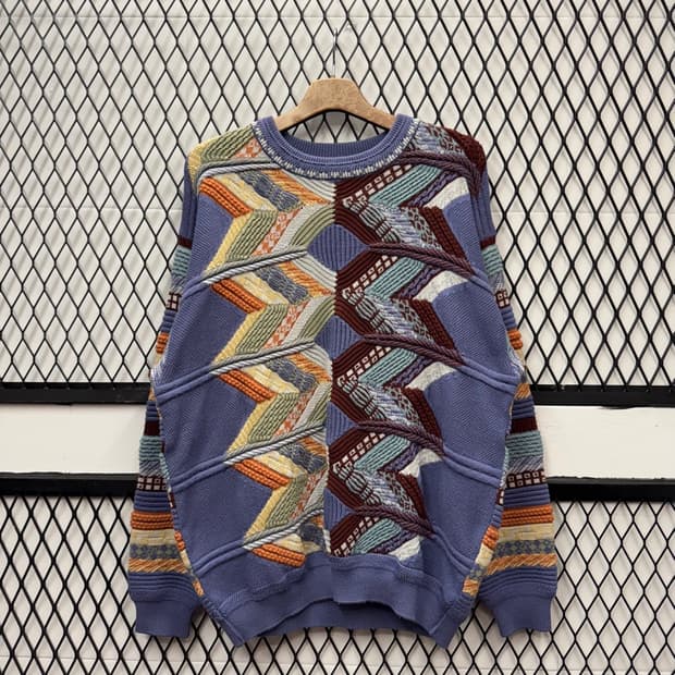 JPN VTG 멀티 패턴 울 니트 스웨터 케이블 디테일 퍼플