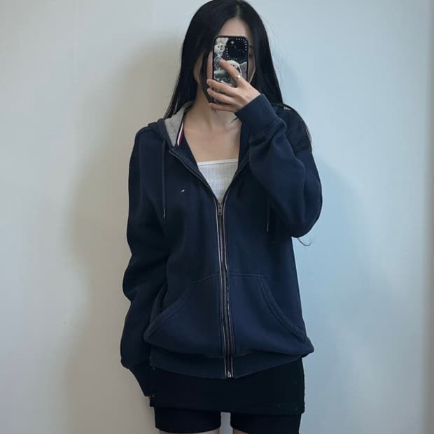 타미힐피거 자수로고 네이비 후드집업