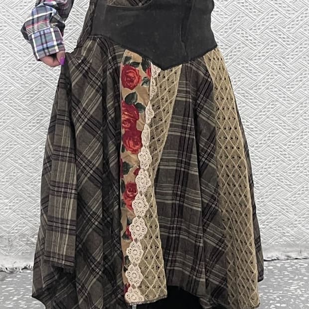빈티지 모리걸 패치워크 에스닉 키치 롱스커트 M C07033