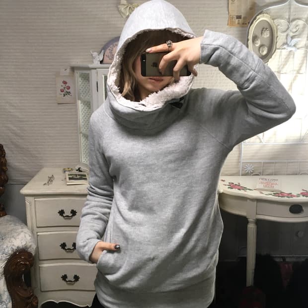 일본빈티지 램지 그레이 버플 버튼 윈터 후드