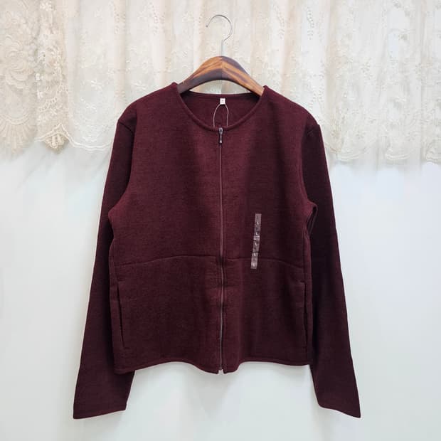 무인양품 버건디 후리스 기모 집업 가디건