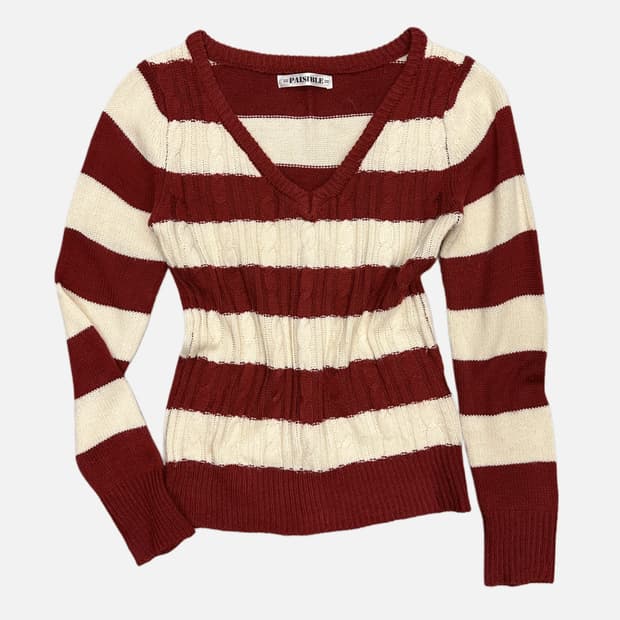 red stripe v-neck knit