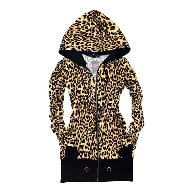 십자참 호피 팔셔링 후드롱집업 갸루y2k펑크