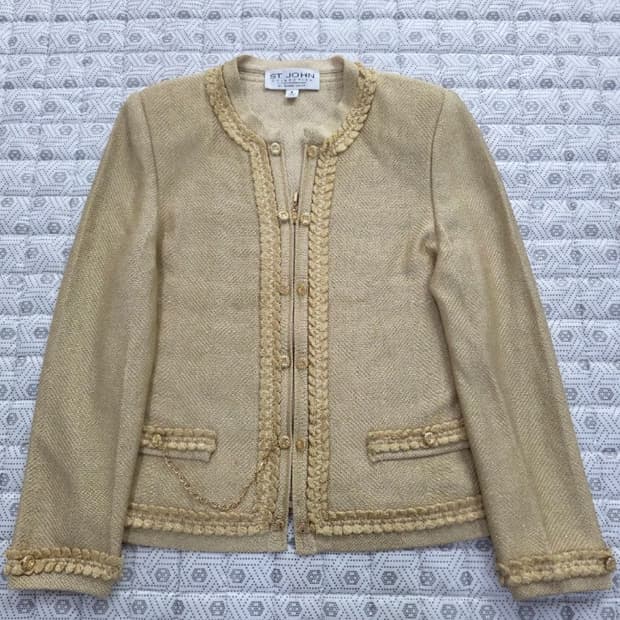 ST. JOHN 세인트존 골드 트위드 자켓 ~55반