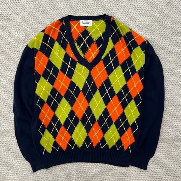 베네통 브이넥 아가일 니트 r2781